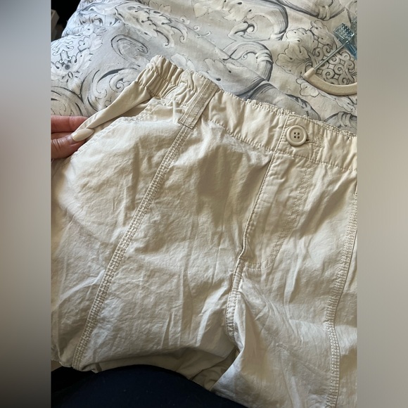 Ghanda 6 cargo S XS pants cream 100% cotton ivory stretch waist pockets utility - Picture 10 of 12